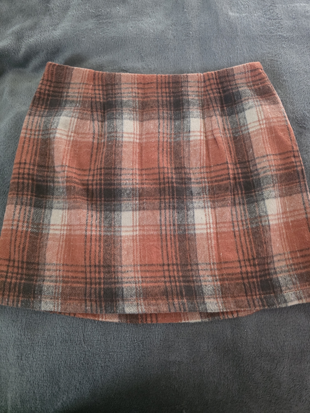 Plaid Wool Blend Mini Skirt in Rust